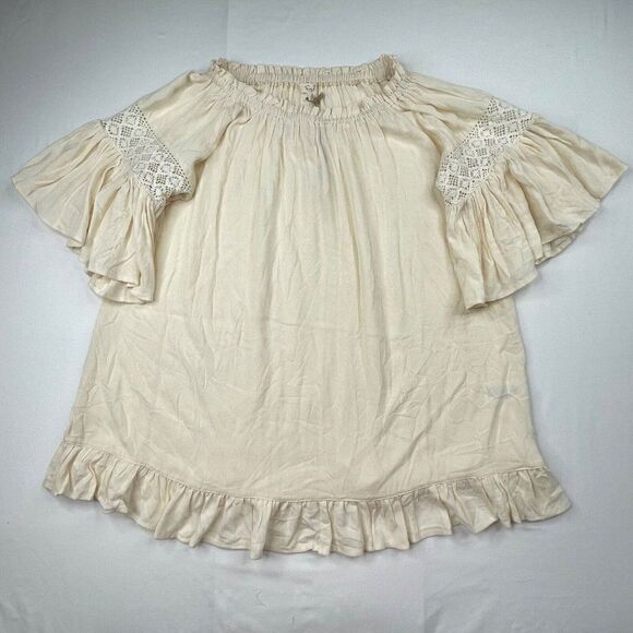 Anthropologie Tops - Anthropologie Easel Ivory Cream Off Shoulder Crotchet Sleeve Boho Tunic NEW